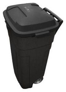 Roughneck FG289804BLA Wheeled Trash Can, 34 gal Capacity, Resin, Black, Detached Lid Closure
